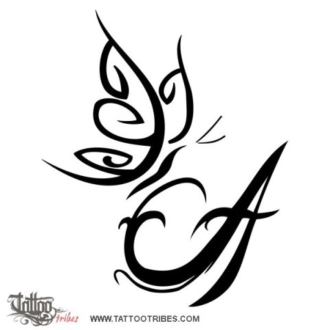 Butterfly on A (Transformation, freedom) tattoo design thumbnail