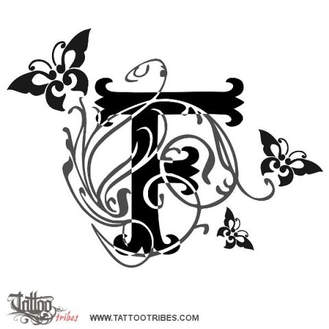 F and butteflies (Freedom, harmony) tattoo design thumbnail