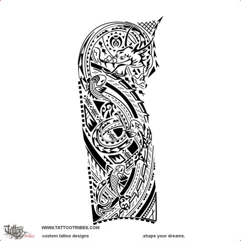 Dragon & Koi (Warrior) tattoo design thumbnail