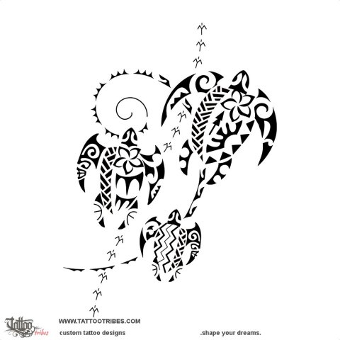 Honu 'e toru (3 turtles) tattoo design thumbnail
