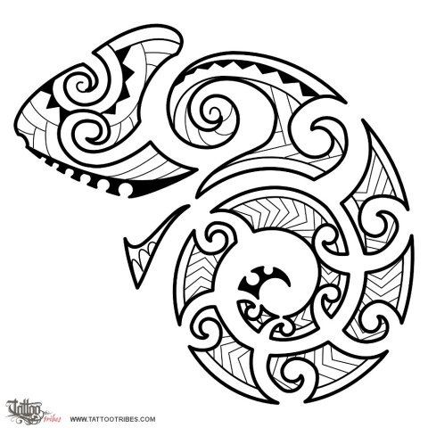 Maori style chameleon (Transformation) tattoo design thumbnail