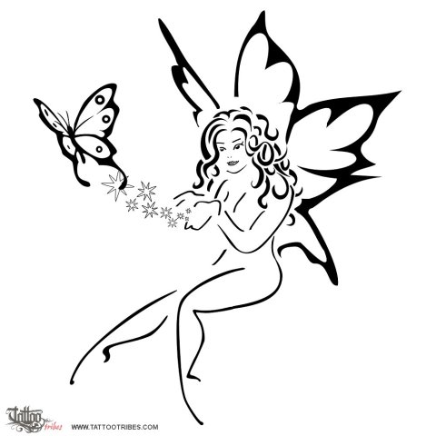 Fairy with butterfly (Joy and freedom) tattoo design thumbnail