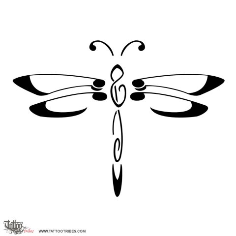 Musical dragonfly (Magic and transformation) tattoo design thumbnail