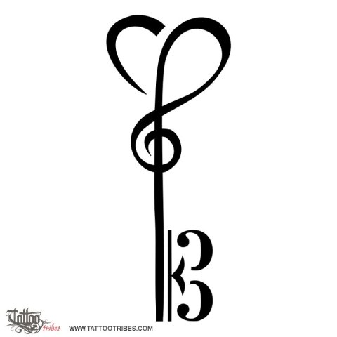 Music is the key (Music, freedom) tattoo design thumbnail