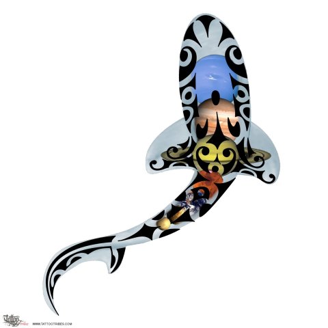 Cover-up (Planets shark) tattoo design thumbnail