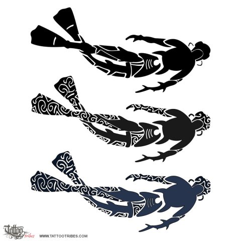 Scuba diver (Passion for the sea) tattoo design thumbnail