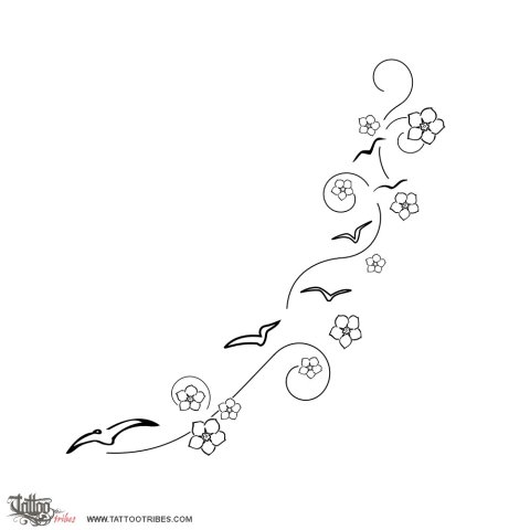 Seagulls and forget-me-not (Freedom, love) tattoo design thumbnail