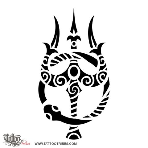 Trishula and ouroboros (Eternity, unity) tattoo design thumbnail