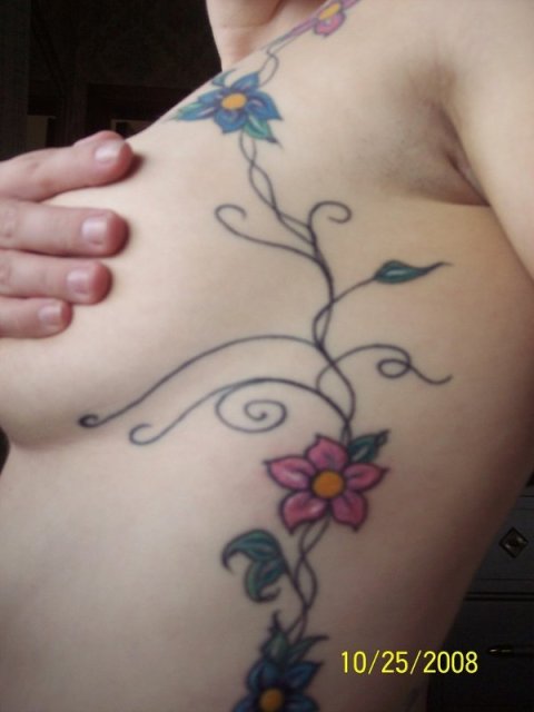 Cecilia - Vine of flowers: real inked placement tattoo photo thumbnail