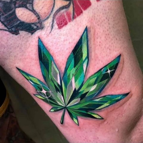 Dexter - Weed crystal jewel: real inked placement tattoo photo thumbnail