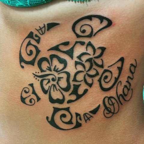 Greta - Flowers turtle: real inked placement tattoo photo thumbnail