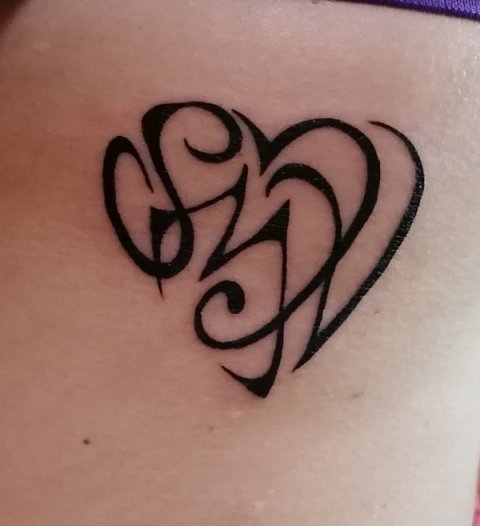 Iolanda - S+M+V+I heart: real inked placement tattoo photo thumbnail