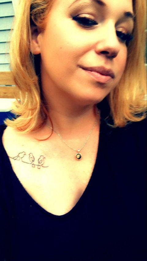 Katie - 3 little birds: real inked placement tattoo photo thumbnail