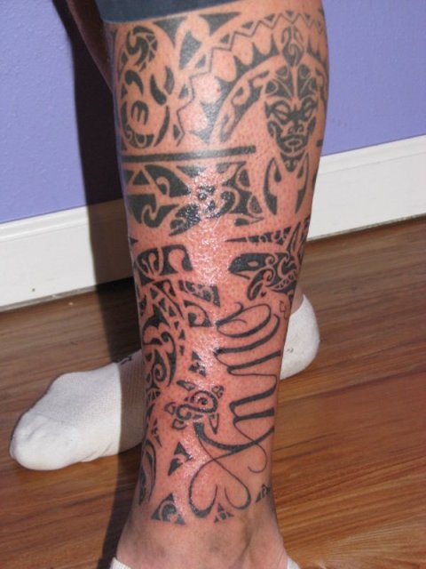 Matt - Polynesian leg piece: real inked placement tattoo photo thumbnail