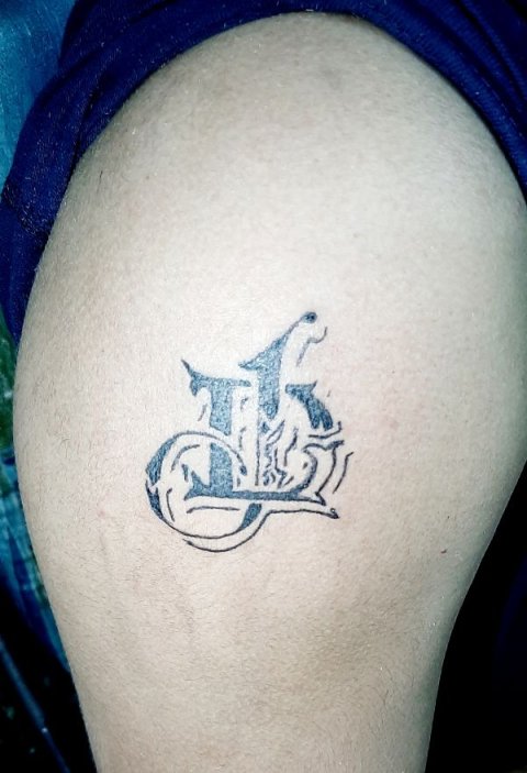Pe - Woven letters: real inked placement tattoo photo thumbnail