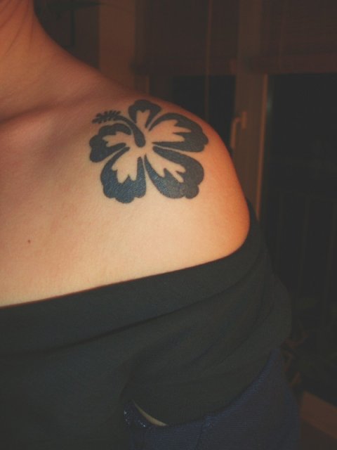 Sina - Hibiscus flower: real inked placement tattoo photo thumbnail